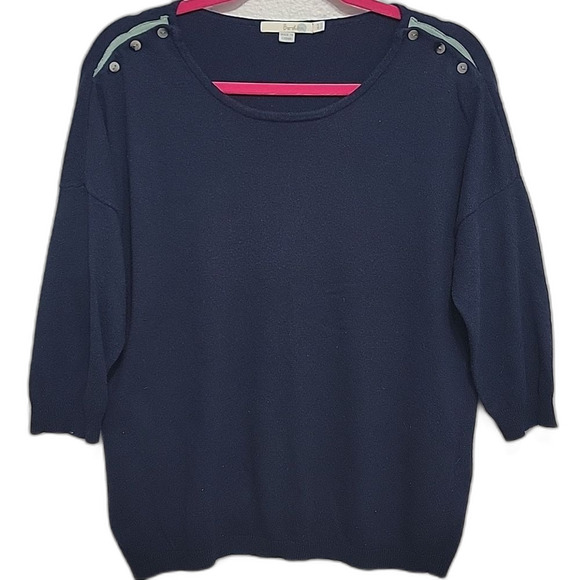 Boden Sweaters - Boden Navy Knit Top Button Shoulder 3/4 Sleeve Sweater